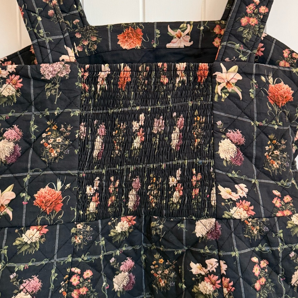EDDY Black Floral Print Quilted Square Neck Sleeveless Mini Dress Size Medium - Picture 7 of 10